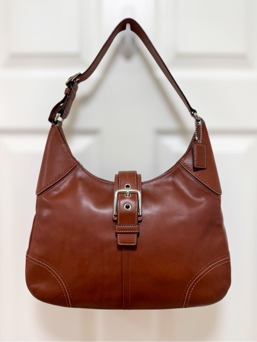 Coach Hamilton Hobo Cognac Glovetanned Leather Buckle Shoulder Bag
 Y2K